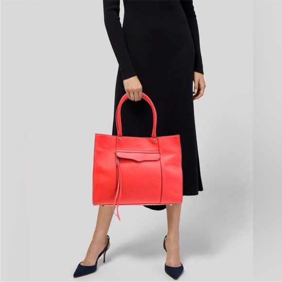 Rebecca Minkoff Poppy red Leather MAB Large Tote Shoulder Bag Portfolio NWT - Picture 1 of 16